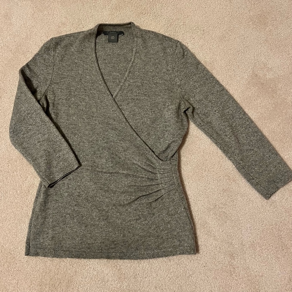 Ann Taylor Gray Cashmere V-Neck Wrap Sweater